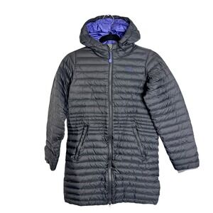 LL Bean Kids Ultralight 650 Down Hooded Jacket Gray Purple M 10-12